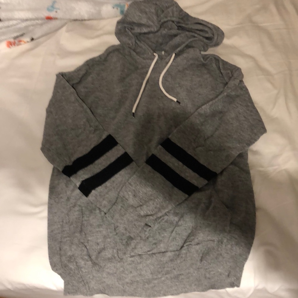 grey with black striped sweater (hoodie)